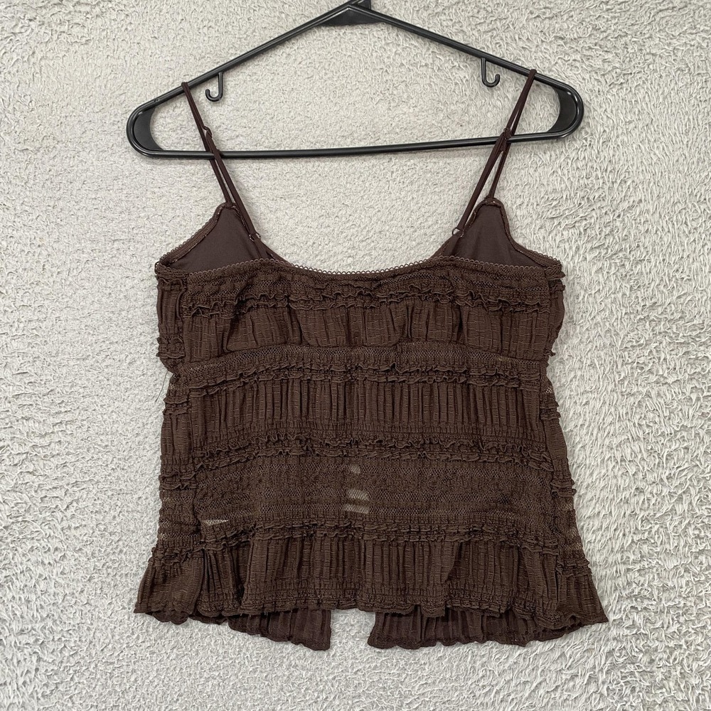 Good Days Project Tank Top Womens M Y2K Brown V Neck Whimsigoth Lace Ruffle Cami - Picture 11 of 13